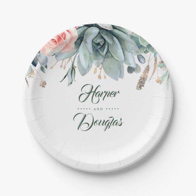 Assiettes En Carton Jardin de verdure et rose Mariage (Devant)
