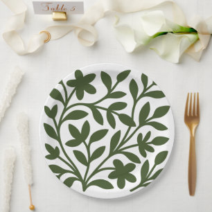 Assiettes En Carton Jardin de vrilles feuilles florales vertes