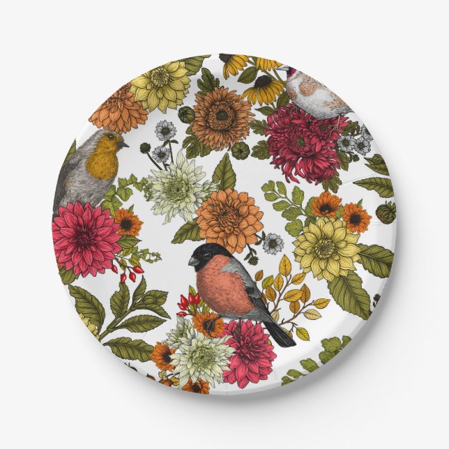 Assiettes En Carton Jardin d'oiseaux et de fleurs 1 (Devant)