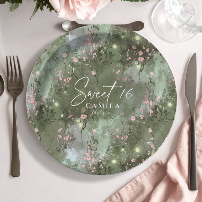Assiettes En Carton Jardin enchanté Sweet 16 Motif rose ID1163 (Créateur téléchargé)