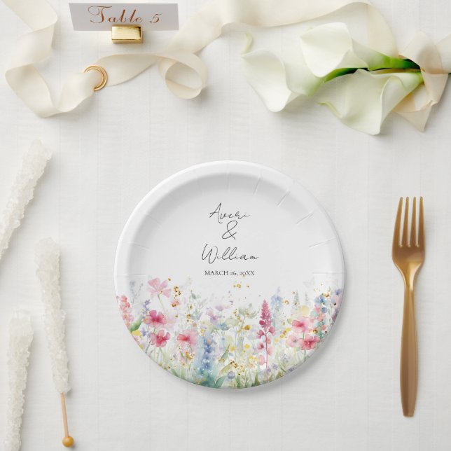 Assiettes En Carton Jardin Fleur Aquarelle Moderne Boho Mariage (Mariage)