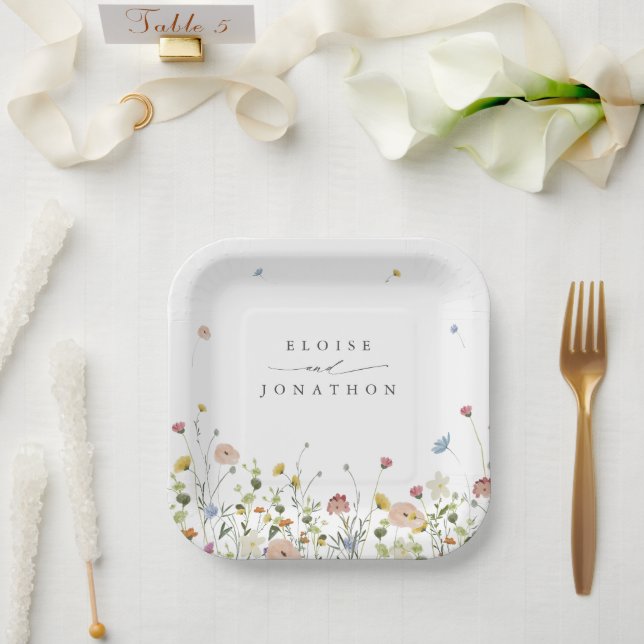 Assiettes En Carton Jardin Fleur sauvage de printemps Floral minimalis (Mariage)