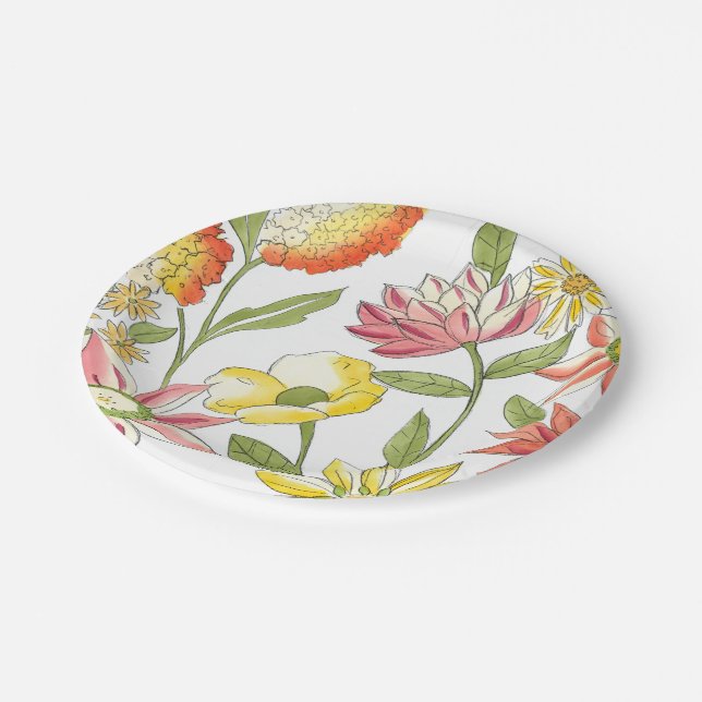 Assiettes En Carton Jardin fleuri avec Arrière - plan blanc (Angle)