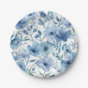 Assiettes En Carton Jardin floral aquarelle botanique bleu