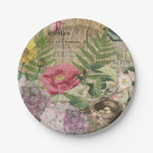 Assiettes En Carton Jardin Floral de Nid d'Oiseau Fleur Papillon Art