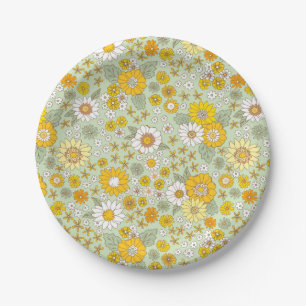 Assiettes En Carton Jardin Floral Jaune Motif