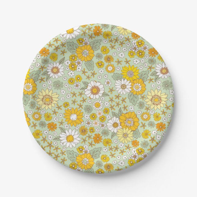 Assiettes En Carton Jardin Floral Jaune Motif (Devant)