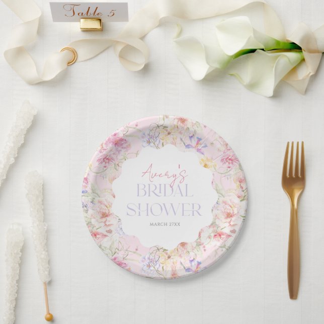 Assiettes En Carton Jardin Floral Wavy Fleur sauvage Fête des mariées  (Mariage)