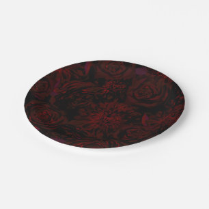 Assiettes En Carton Jardin foncé Rouge Fleurs romantiques Mariage goth