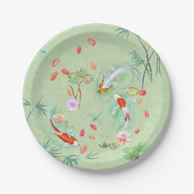 Assiettes En Carton Jardin japonais de l'eau sur des plaques de papier (Devant)