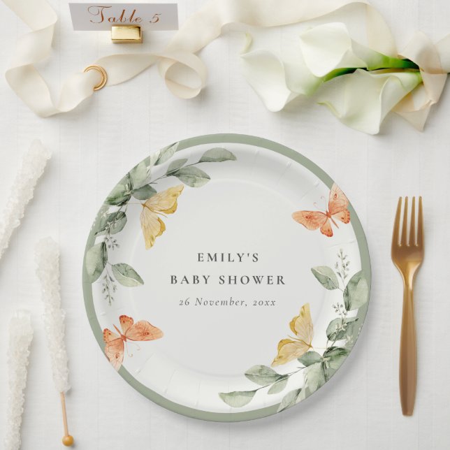 Assiettes En Carton Jardin Jaune mignon Baby shower de Papillons (Mariage)