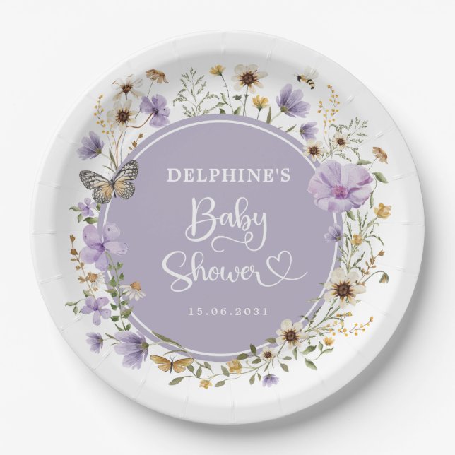 Assiettes En Carton Jardin pourpre Fleur sauvage bébé en fleurs douche (Devant)