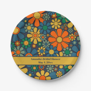 Assiettes En Carton Jardin Rétro Groovy Floral Mariage 60s 70s