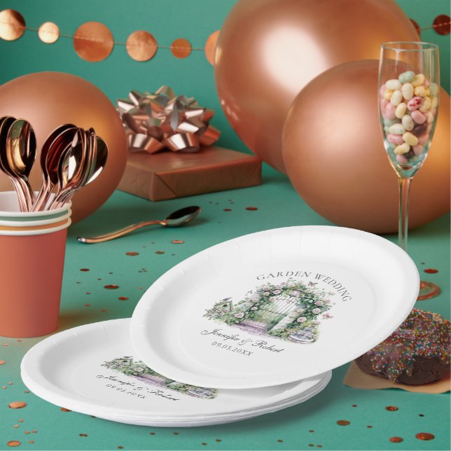 Assiettes En Carton Jardin Romantique Mariage Arche Florale Fontaine (Multi)