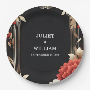 Assiettes En Carton Jardin rose Diamond Rouge Noir Et Mariage Or