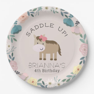 Assiettes En Carton Jardin rose Floral Horse Girl Anniversaire Plaque 