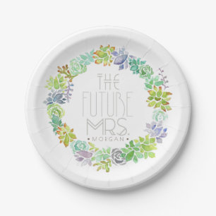 Assiettes En Carton Jardin Succulent   Fête des mariées aquarelle