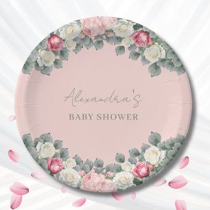 Assiettes En Carton Jardin Vintage rose vif Baby shower Roses