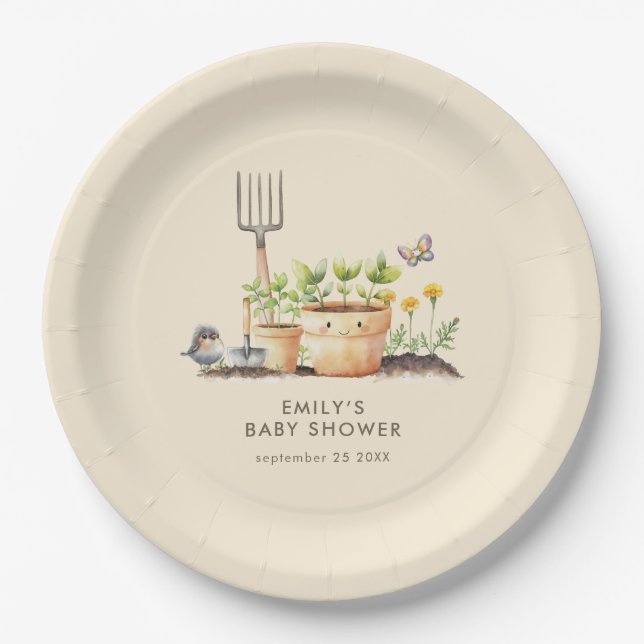 Assiettes En Carton Jardinage Plante Little Sprout Baby shower (Devant)