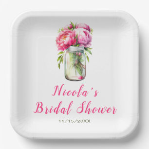 Assiettes En Carton Jarre de mariage avec des pivoines roses