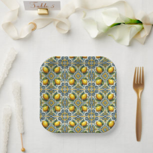 Assiettes En Carton Jaune Bleu Capri Citron Méditerranéen Carrelage Ma