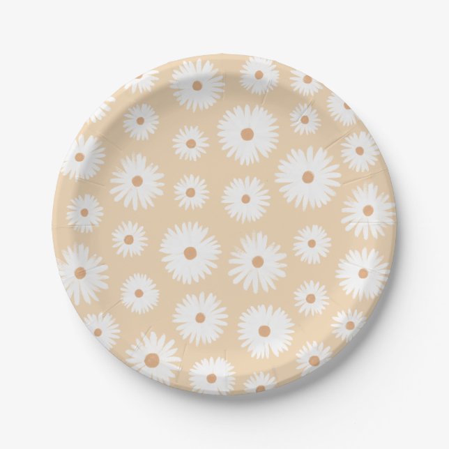 Assiettes En Carton Jaune Boho Daisy fête d'anniversaire (Devant)