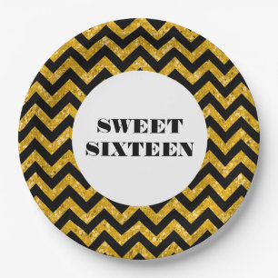 Assiettes En Carton Jaune Chevron Parties scintillant Sweet 16 Plaques