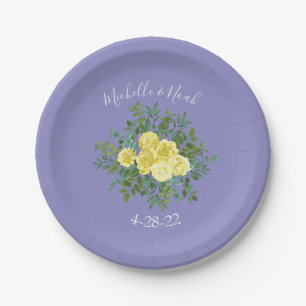 Assiettes En Carton Jaune clair Périwinkle bleu Rose Mariage floral