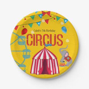 Assiettes En Carton Jaune d'amusement de fête d'anniversaire de cirque