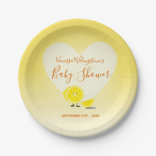 Assiettes En Carton Jaune de coeur de baby shower de citron et de