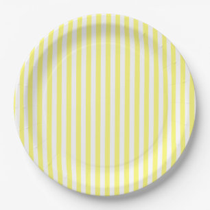 Assiettes En Carton Jaune et blanc rayé personnalisé
