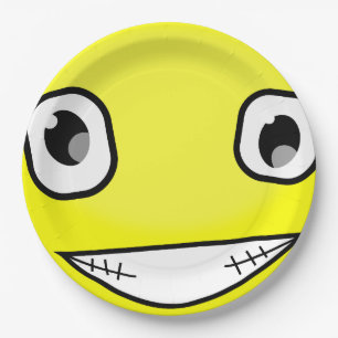Assiettes En Carton Jaune Face Rire Emoticon fête d'anniversaire