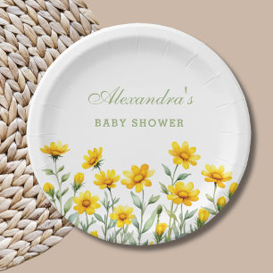 Assiettes En Carton Jaune Floral Boho Chic Baby shower Fleur sauvage