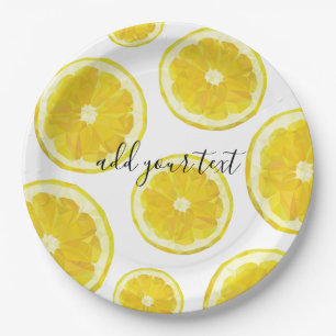 Assiettes En Carton Jaune frais tranche citron texte personnalisé