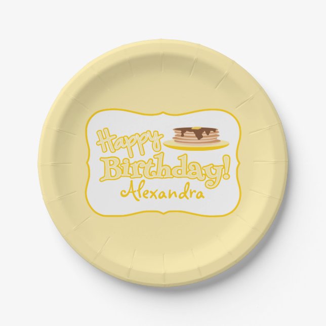 Assiettes En Carton Jaune Joyeux Pancakes Anniversaire (Devant)