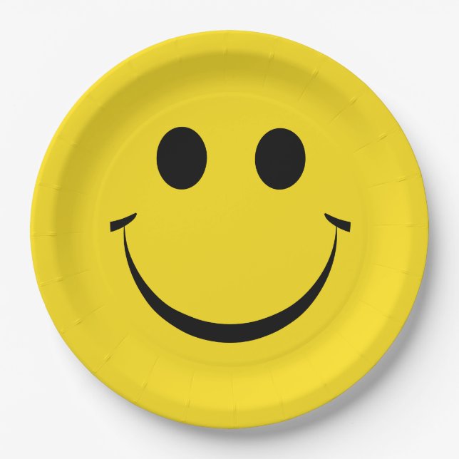 Assiettes En Carton Jaune Joyeux Visage Anniversaire Mignonne Plaques  (Devant)