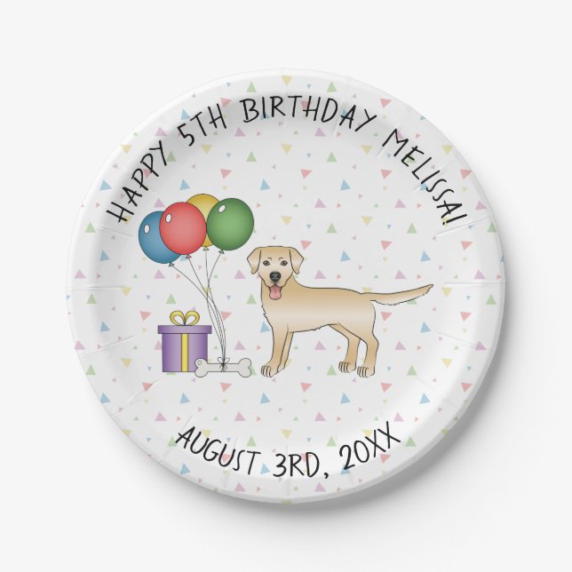 Assiettes En Carton Jaune Labrador Retriever Dessin Chien - Anniversai (Devant)
