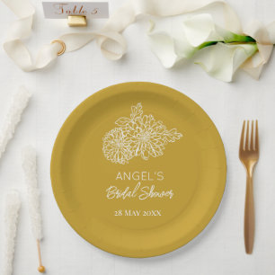 Assiettes En Carton Jaune Moderne Chrysanthèmes Bridal Shower