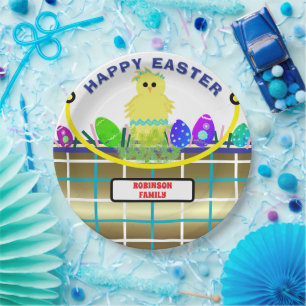 Assiettes En Carton Jaune oeuf de poussette Bleu Or Pâques Panier