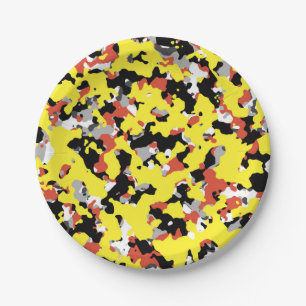 Assiettes En Carton Jaune Rouge Noir Gris Camouflage Camo Fête