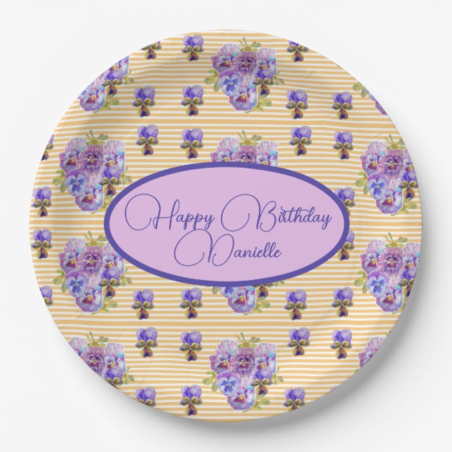 Assiettes En Carton Jaune Shabby Chic floral Anniversaire (Devant)