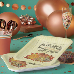 Assiettes En Carton Jaune Thanksgiving Citrouilles et Squash