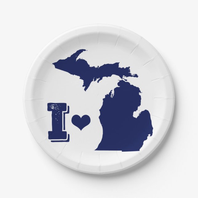 Assiettes En Carton Je coeur Michigan (Devant)