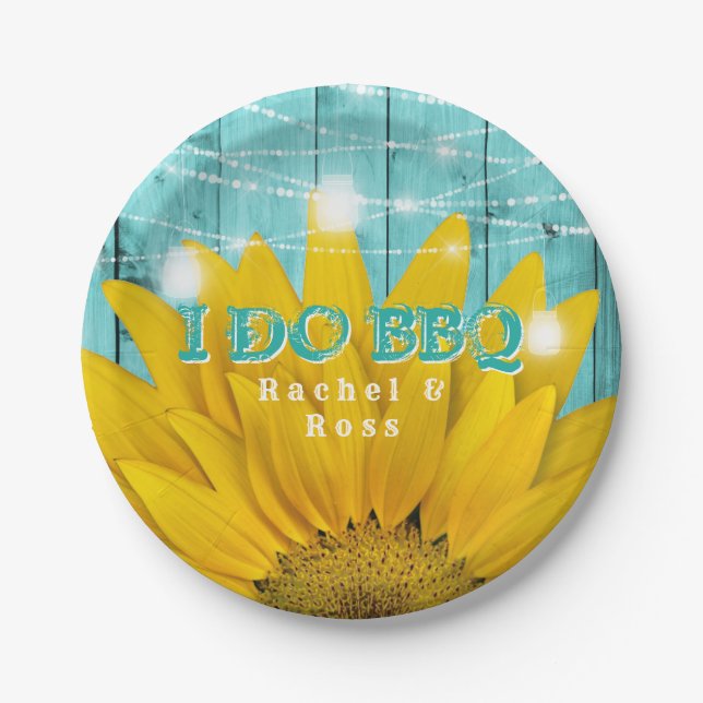 Assiettes En Carton Je fais BBQ Plaques Papier Tournesol Couples Douch (Devant)