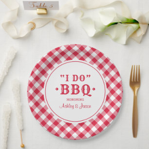 Assiettes En Carton Je fais BBQ Red En vichy Custom Wedding Monogramme
