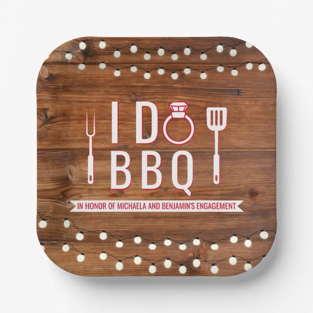 Assiettes En Carton Je fais BBQ Rustic Engagement Partie Couples Douch (Recto)
