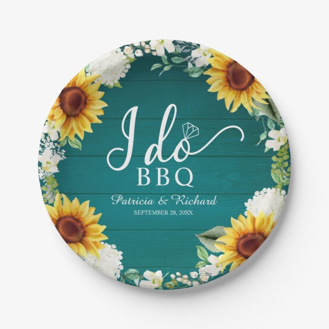 Assiettes En Carton Je fais des BBQ Tournesols Rustiques Fête de Fianç (Devant)