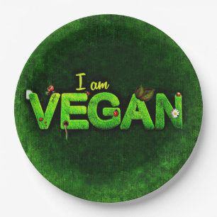 Assiettes En Carton Je Suis Vegan Écrit Avec Une Texture De Nature Gra
