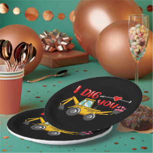 Assiettes En Carton Je t'ai creusé Backhoe Valentine