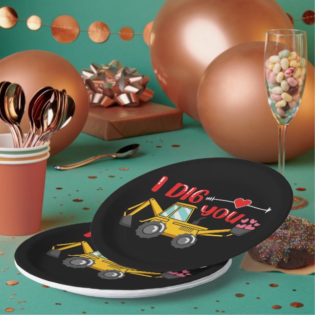 Assiettes En Carton Je t'ai creusé Backhoe Valentine (Multi)